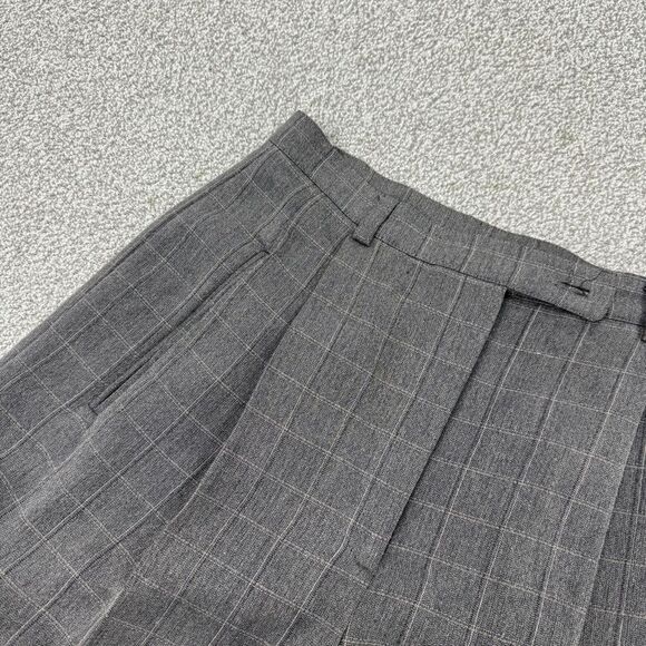 Geoffrey Beene Windowpane High Waist Cuff Hem Straight Leg Trouser Pants Grey 8 - Picture 9 of 16